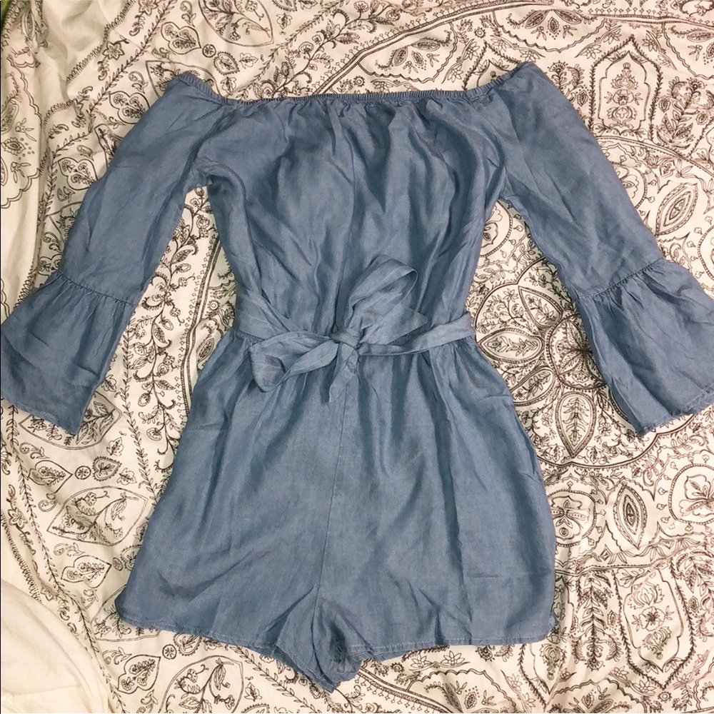 Kimchi Blue Chambray Off-The-Shoulder Romper